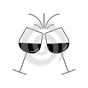 Cheers icon with two wine glasses. Toast and clinc glasses symbol. Vector illustration.